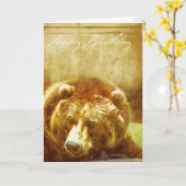 Gewassen geverfde Grizzly Beer Verjaardag Kaart (Gele Bloem)