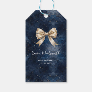 Gewassen Navy Blauwe Nachtelijke Hemel Gouden Stri Cadeaulabel