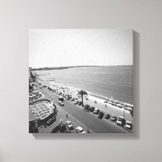 Gewassen van mensen op strand B&W verhoogd uitzich Canvas Afdruk (Voorkant)