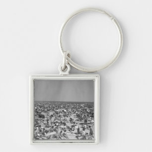 Gewassen van mensen op strand B&W verhoogd uitzich Sleutelhanger
