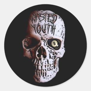 GEWASTE JEUGD-SKULL-LOGO RONDE STICKER