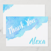 Gewaterverf Blauw Turkoois Bedankkaart (Voorkant / Achterkant)