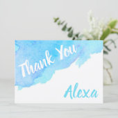 Gewaterverf Blauw Turquoise Bedankkaart (Staand voorkant)