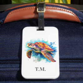 Gewaterverfde Schildpad met Initialen Bagagelabel