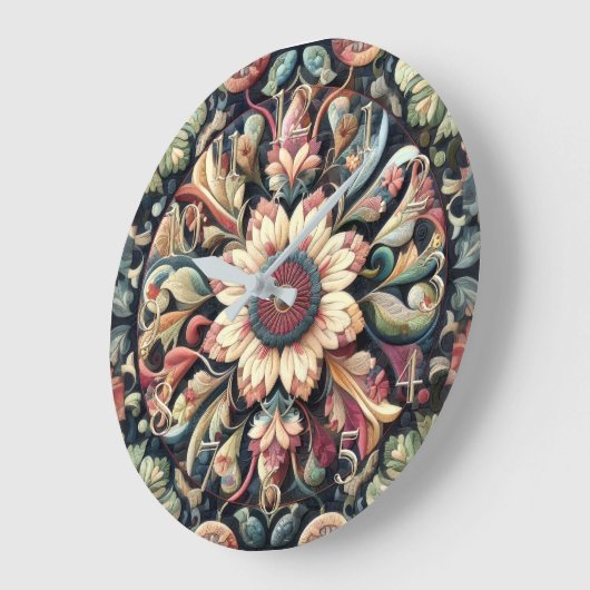 Gewatteerd abstract bloemmotief grote klok (Hoek)