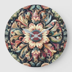 Gewatteerd abstract bloemmotief grote klok