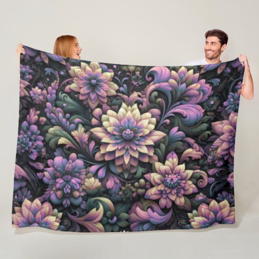 Gewatteerd Abstract bloemontwerp Fleece Deken (In situ)