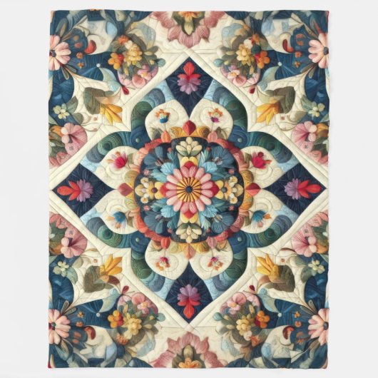 Gewatteerd Abstract bloemontwerp Fleece Deken (Voorkant)