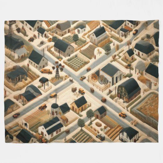 Gewatteerd Abstract Boerderij Landschap Fleece Deken (Voorkant (Horizontaal))