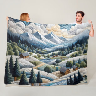 Gewatteerd berglandschapsbeeld blauw fleece deken