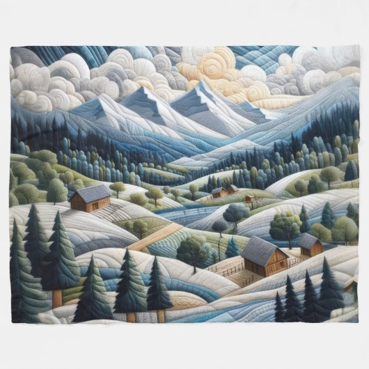 Gewatteerd berglandschapsbeeld blauw fleece deken (Voorkant (Horizontaal))