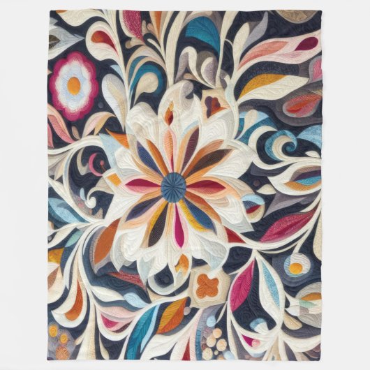 Gewatteerd blauw Abstract bloemontwerp Fleece Deken (Voorkant)