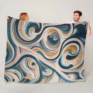 Gewatteerd Blauw Goud Abstract Ontwerp Fleece Deken