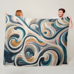 Gewatteerd Blauw Goud Abstract Ontwerp Fleece Deken