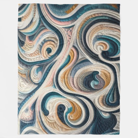 Gewatteerd Blauw Goud Abstract Ontwerp Fleece Deken (Voorkant)
