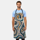 Gewatteerd Blauw Goud Abstract Ontwerp Schort (Gedragen)