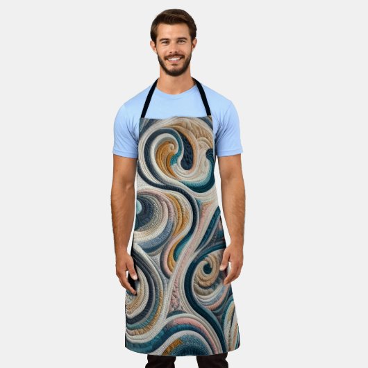 Gewatteerd Blauw Goud Abstract Ontwerp Schort (Gedragen)