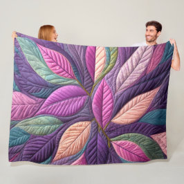Gewatteerd blauw paars roze bladeren ontwerp fleece deken