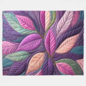 Gewatteerd blauw paars roze bladeren ontwerp fleece deken (Voorkant (Horizontaal))