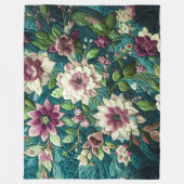 Gewatteerd Blauwgroen blauw bloemontwerp Fleece Deken (Voorkant)