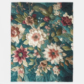 Gewatteerd Blauwgroen blauw bloemontwerp Fleece Deken (Voorkant)