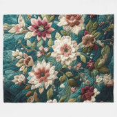 Gewatteerd Blauwgroen blauw bloemontwerp Fleece Deken (Voorkant (Horizontaal))