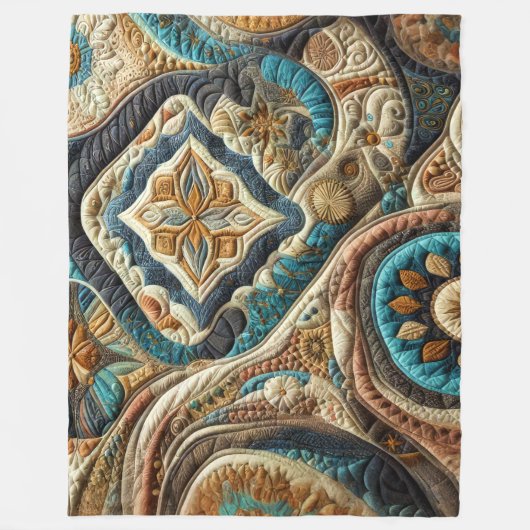 Gewatteerd Blauwgroen Blauw Goud Abstract Ontwerp Fleece Deken (Voorkant)