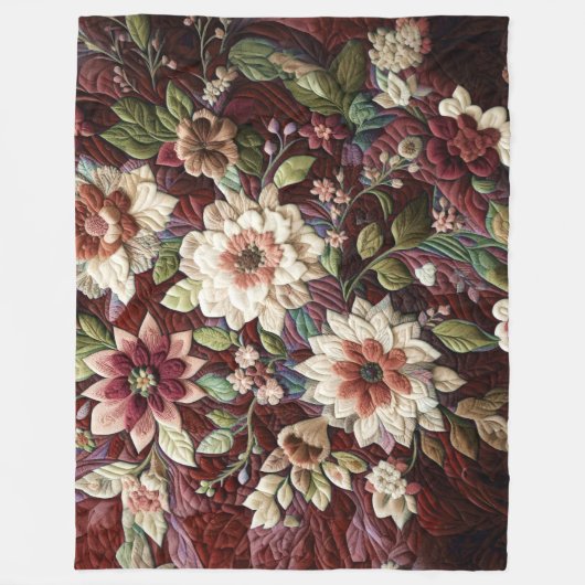 Gewatteerd Bourgondisch bloemontwerp Fleece Deken (Voorkant)