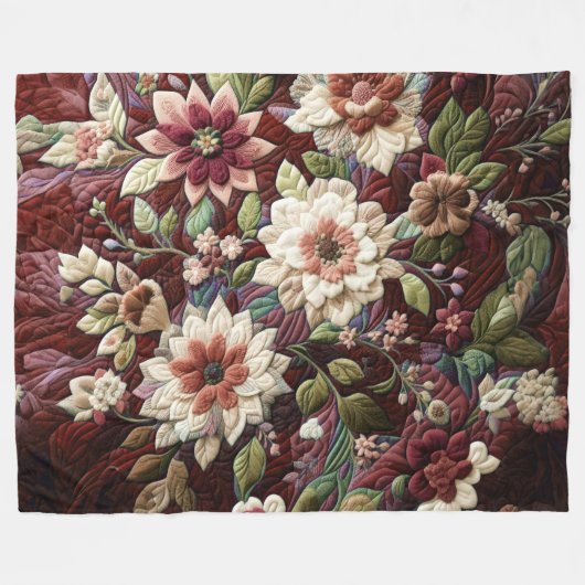 Gewatteerd Bourgondisch bloemontwerp Fleece Deken (Voorkant (Horizontaal))