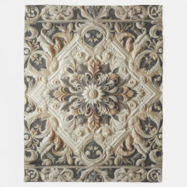 Gewatteerd Crème Grijs Sierlijk Arabesk Fleece Deken