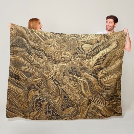Gewatteerd goud abstract ontwerp fleece deken (In situ)