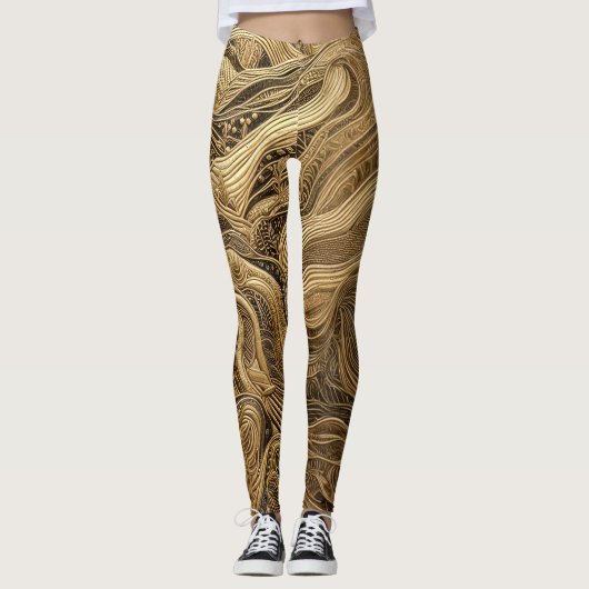 Gewatteerd goud abstract ontwerp leggings (Voorkant)