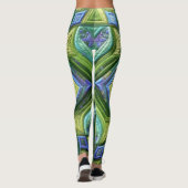 Gewatteerd groen blauw abstract ontwerp leggings (Achterkant)