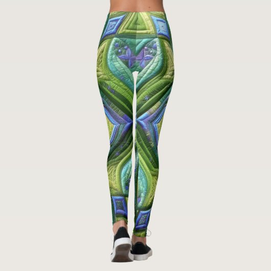 Gewatteerd groen blauw abstract ontwerp leggings (Achterkant)