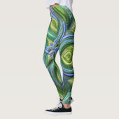Gewatteerd groen blauw abstract ontwerp leggings (Links)
