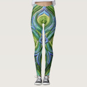 Gewatteerd groen blauw abstract ontwerp leggings (Voorkant)