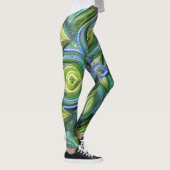 Gewatteerd groen blauw abstract ontwerp leggings (Rechts)