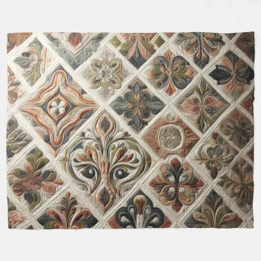 Gewatteerd ontwerp in koper groen grijs fleece deken (Voorkant (Horizontaal))