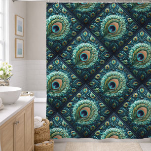 Gewatteerd ontwerp met blauwe pauwenveren douchegordijn