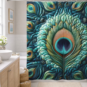Gewatteerd ontwerp met blauwe pauwenveren douchegordijn