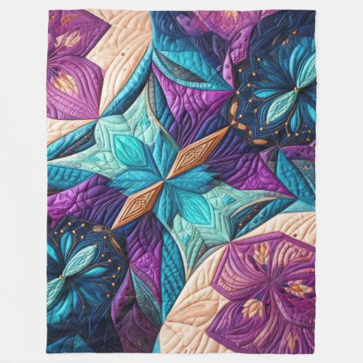 Gewatteerd Paarse Blauw Roze Abstract Design Fleece Deken (Voorkant)