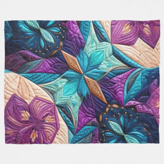 Gewatteerd Paarse Blauw Roze Abstract Design Fleece Deken (Voorkant (Horizontaal))