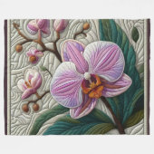 Gewatteerd Paarse Roze Orchidee Design Fleece Deken (Voorkant (Horizontaal))