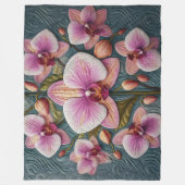 Gewatteerd Paarse Roze Orchidee Design Fleece Deken (Voorkant)