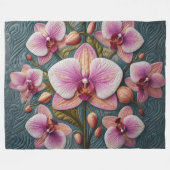 Gewatteerd Paarse Roze Orchidee Design Fleece Deken (Voorkant (Horizontaal))