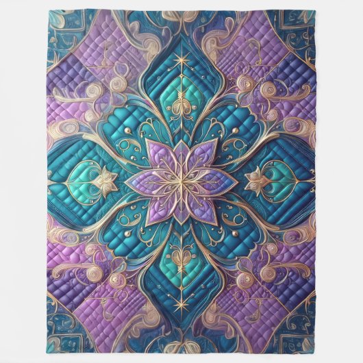 Gewatteerd Paarse turquoise blauw abstract ontwerp Fleece Deken (Voorkant)