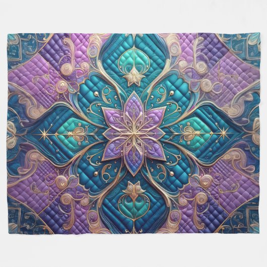 Gewatteerd Paarse turquoise blauw abstract ontwerp Fleece Deken (Voorkant (Horizontaal))