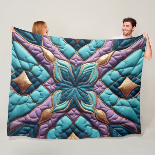 Gewatteerd Paarse turquoise blauw abstract ontwerp Fleece Deken (In situ)