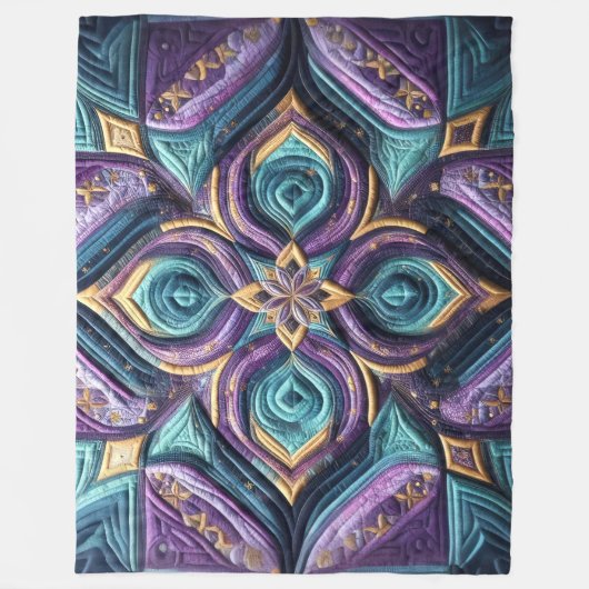 Gewatteerd Paarse turquoise blauw abstract ontwerp Fleece Deken (Voorkant)