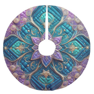 Gewatteerd Paarse turquoise blauw abstract ontwerp Kerstboom Rok